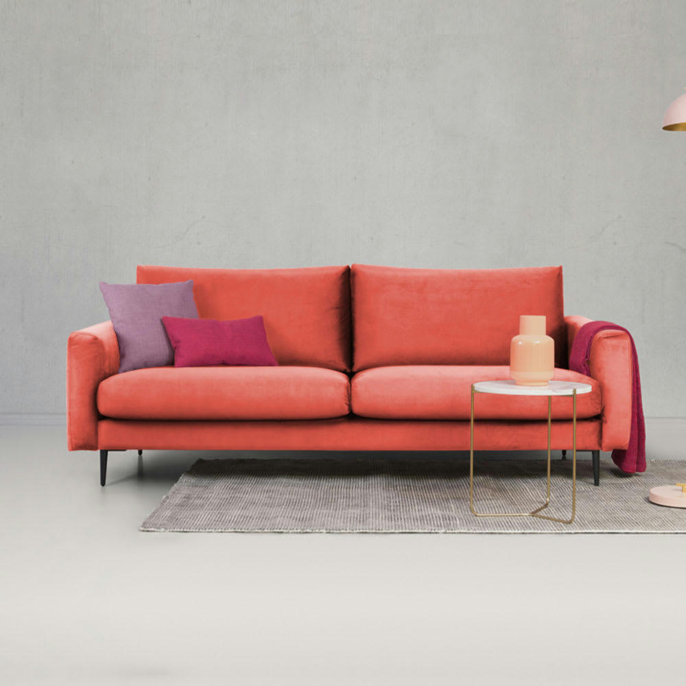 CARUSO - Canapé 3 places velours droit rose