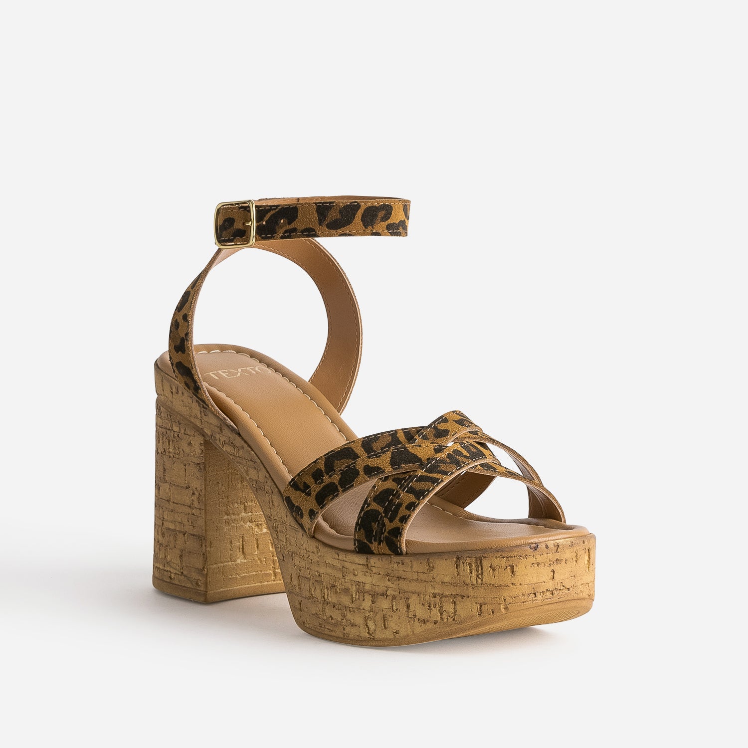 Sandale TEXTO camel motif léopard plateforme liège