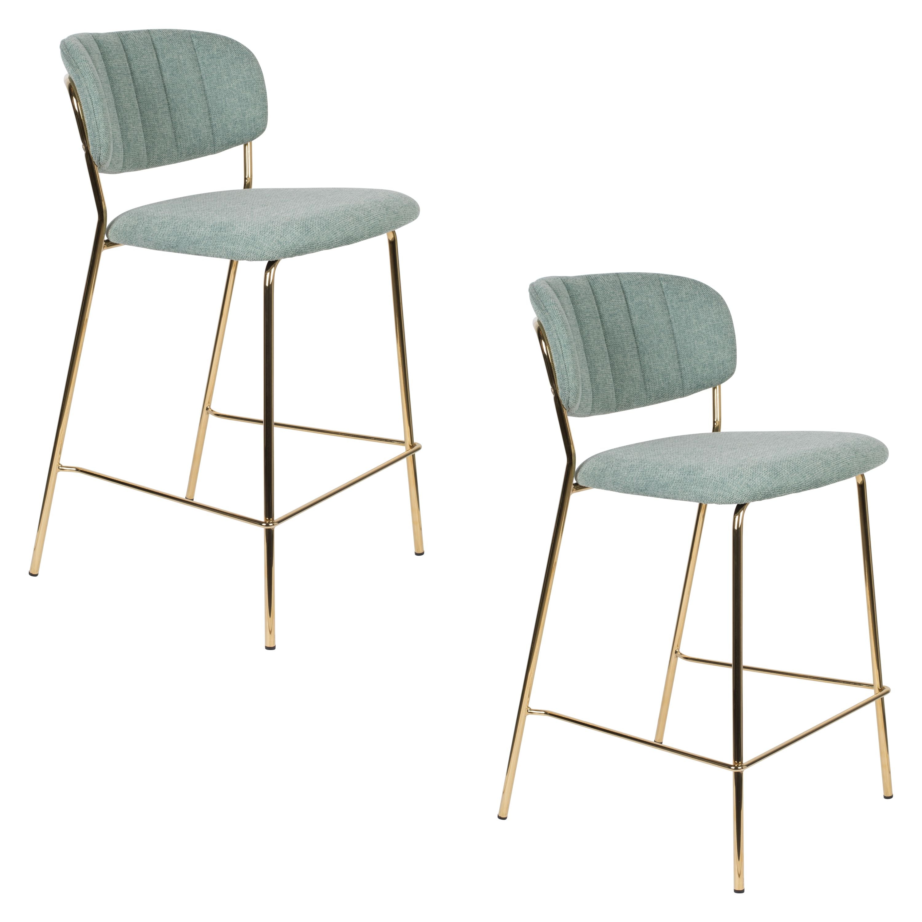 Housecraft Living Jolien Barkrukken rugleuning 65 cm Goud/ Lichtgroen - Set van 2