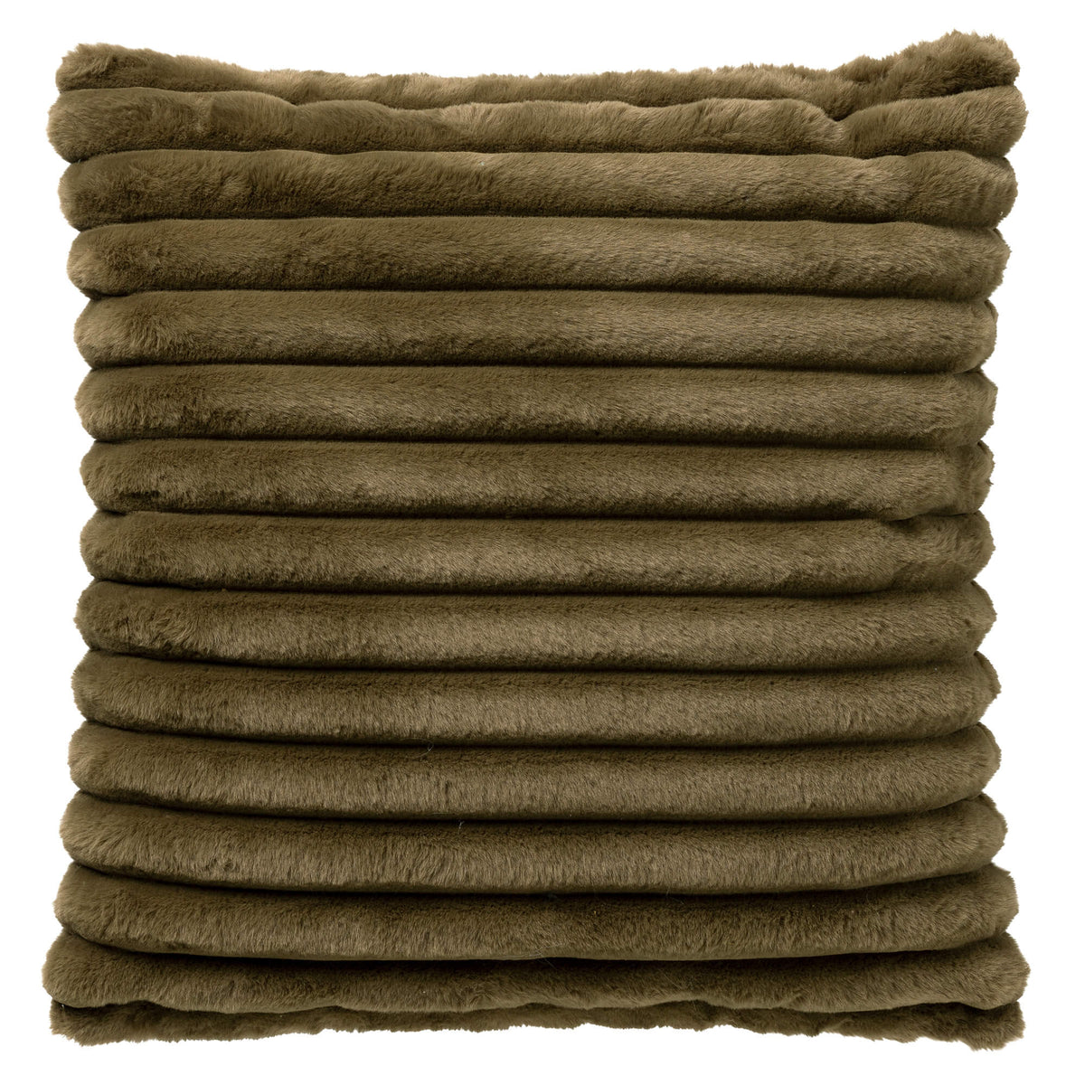 HAZEL - kussenhoes 50x50 cm - effen gestreept imitatiebont - Military Olive - groen