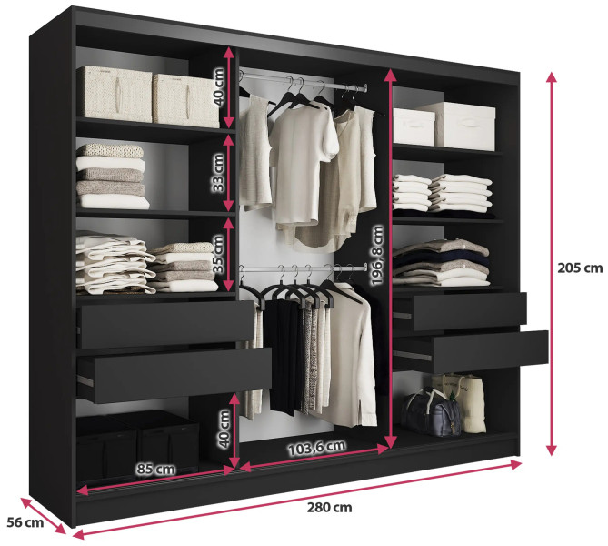 Szafa przesuwna z lamelami 280 cm LOFT artisan