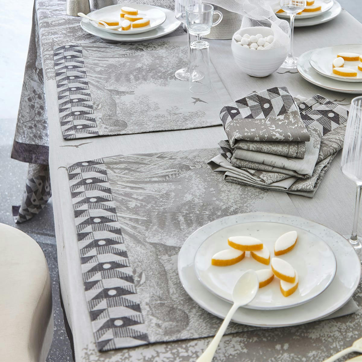 FORÊT ENCHANTÉE - Set de table en coton argent 50 x 36