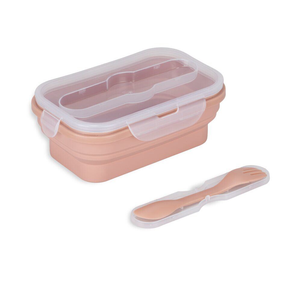 Lunch box rétractable 1L avec couverts silicone et plastique rose 12,5x21xH7,5cm