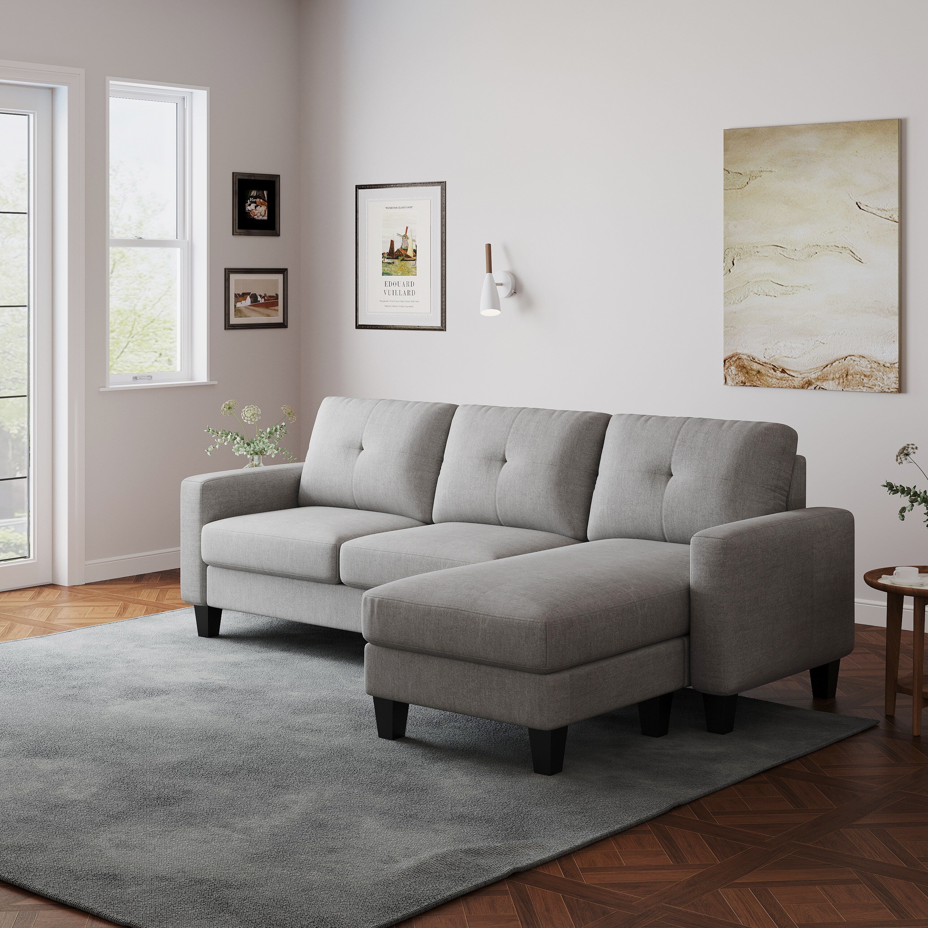 L-Shape Sofa for Small Spaces - Corner Couch with Ottoman