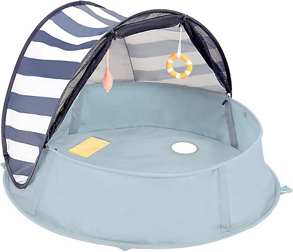 4 en 1 Aire de Jeux, Piscine et Tente Anti-UV FPS 50  pour bébé, Moustiquaire et Auvent rabattables Bleu