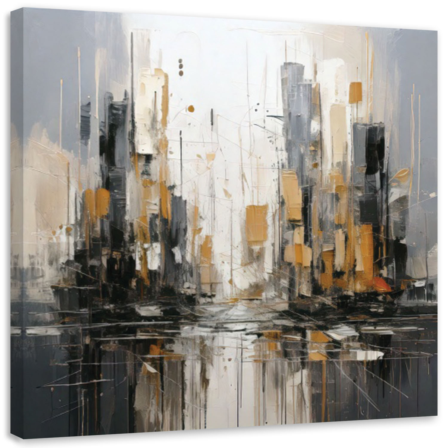 Feeby Obraz na płótnie, Architektura Miasto Akwarela Szaro Złote 30x30