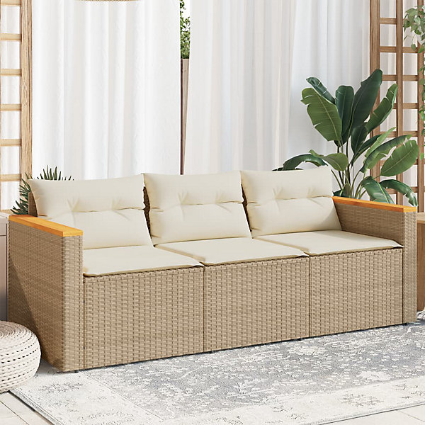 Canapé de jardin avec coussins 3 places beige résine tressée vidaXL