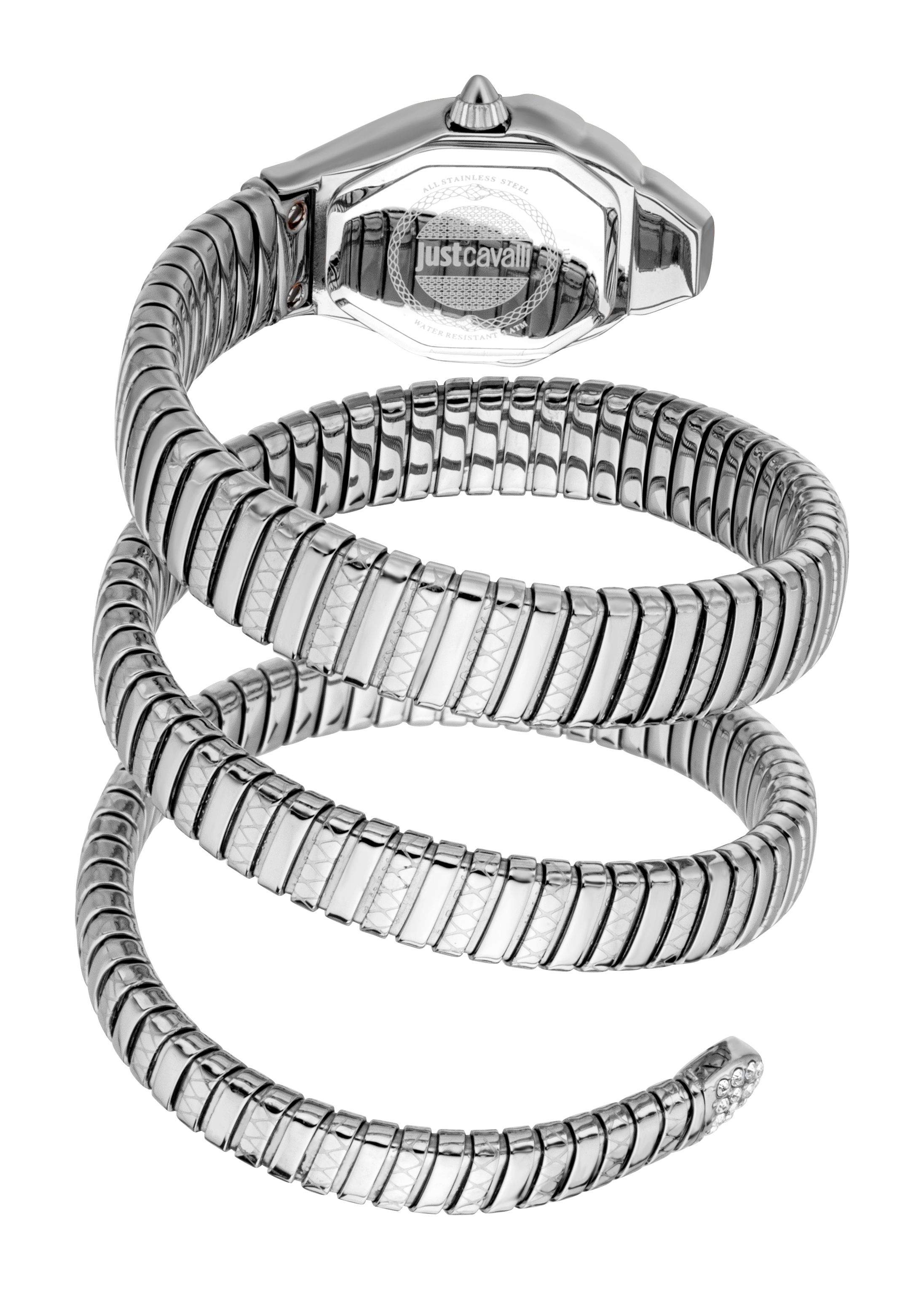 Just Cavalli Women's Snake Watch Silver Color Case, Silver Dial SS Bracelet