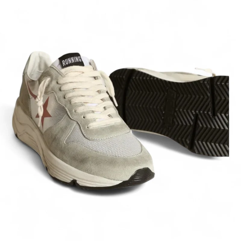 Running Sole sneakers in silver laminated leather with ice-gray suede inserts