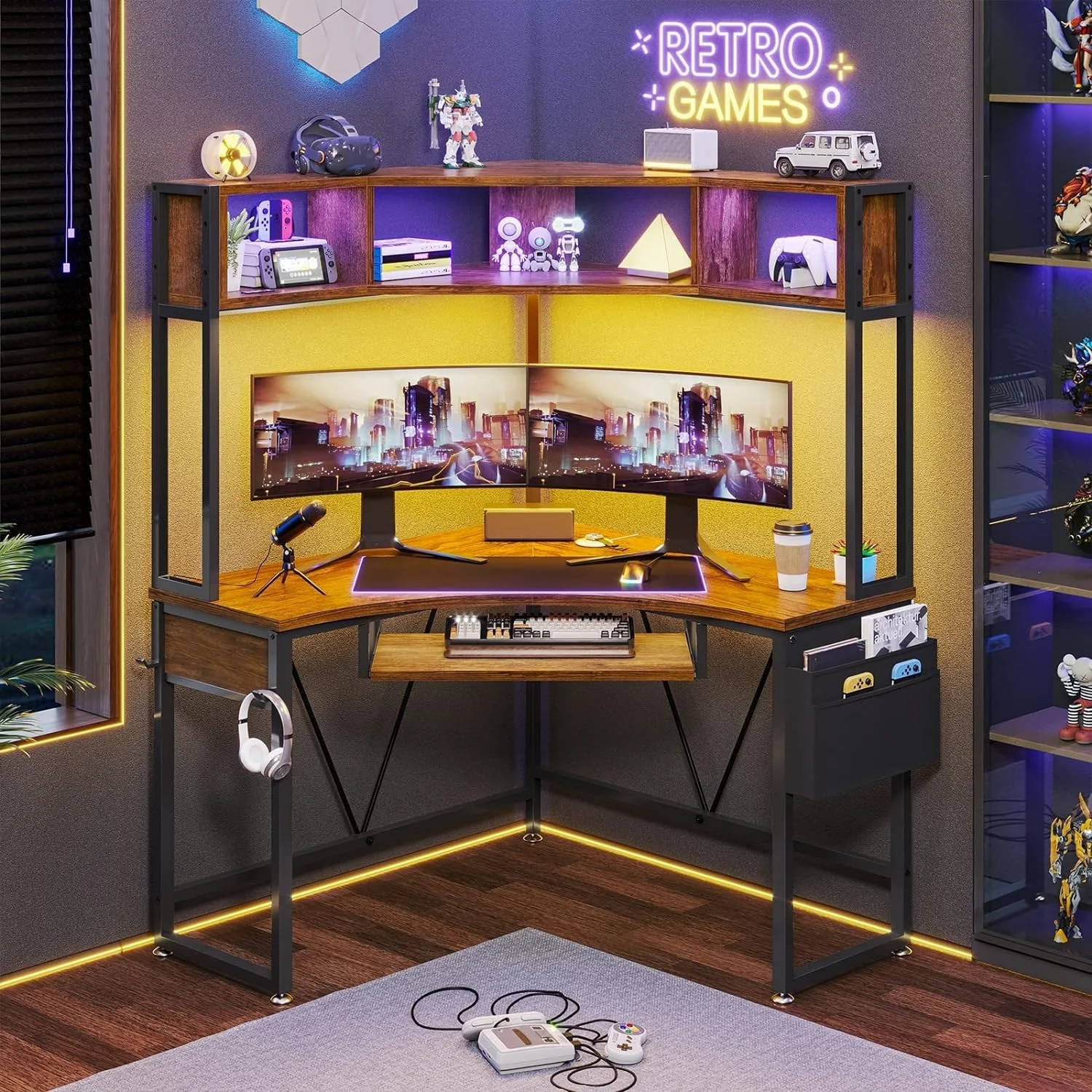 Triangle Corner Desk Small Computer Desk Storage Shelves