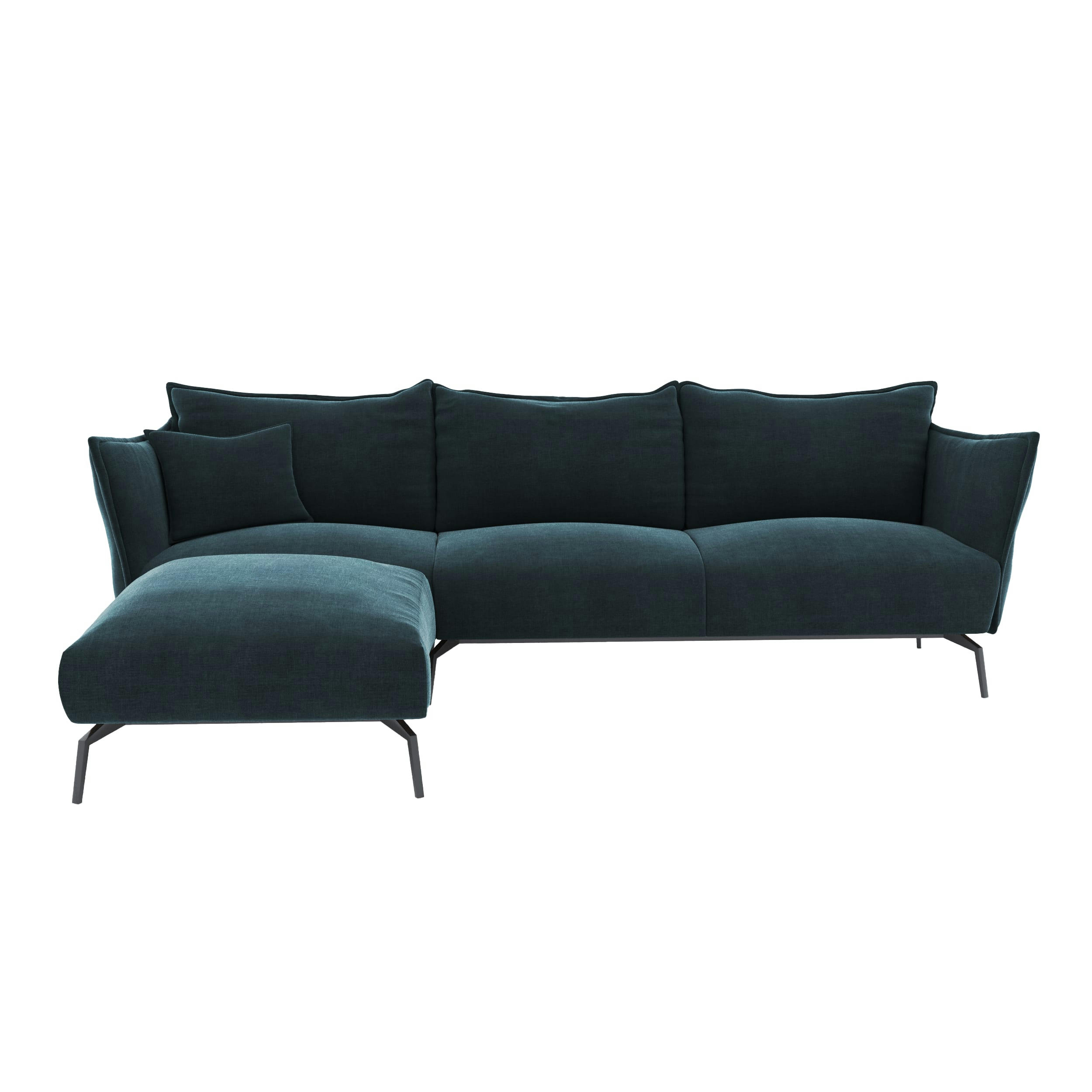 LENNY - Canapé d'angle gauche velours bleu paon