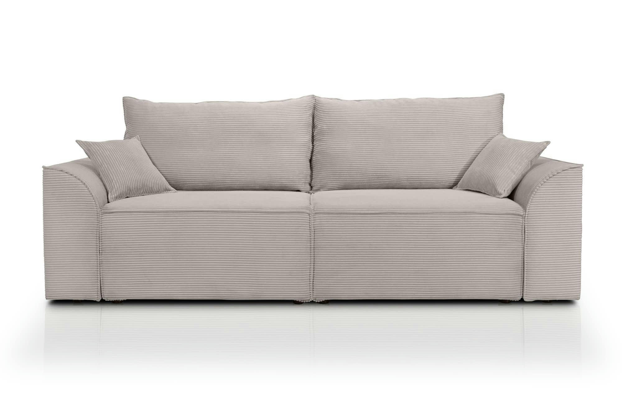 ALPHA - Canapé droit convertible 3 places  en velours côtelé grège