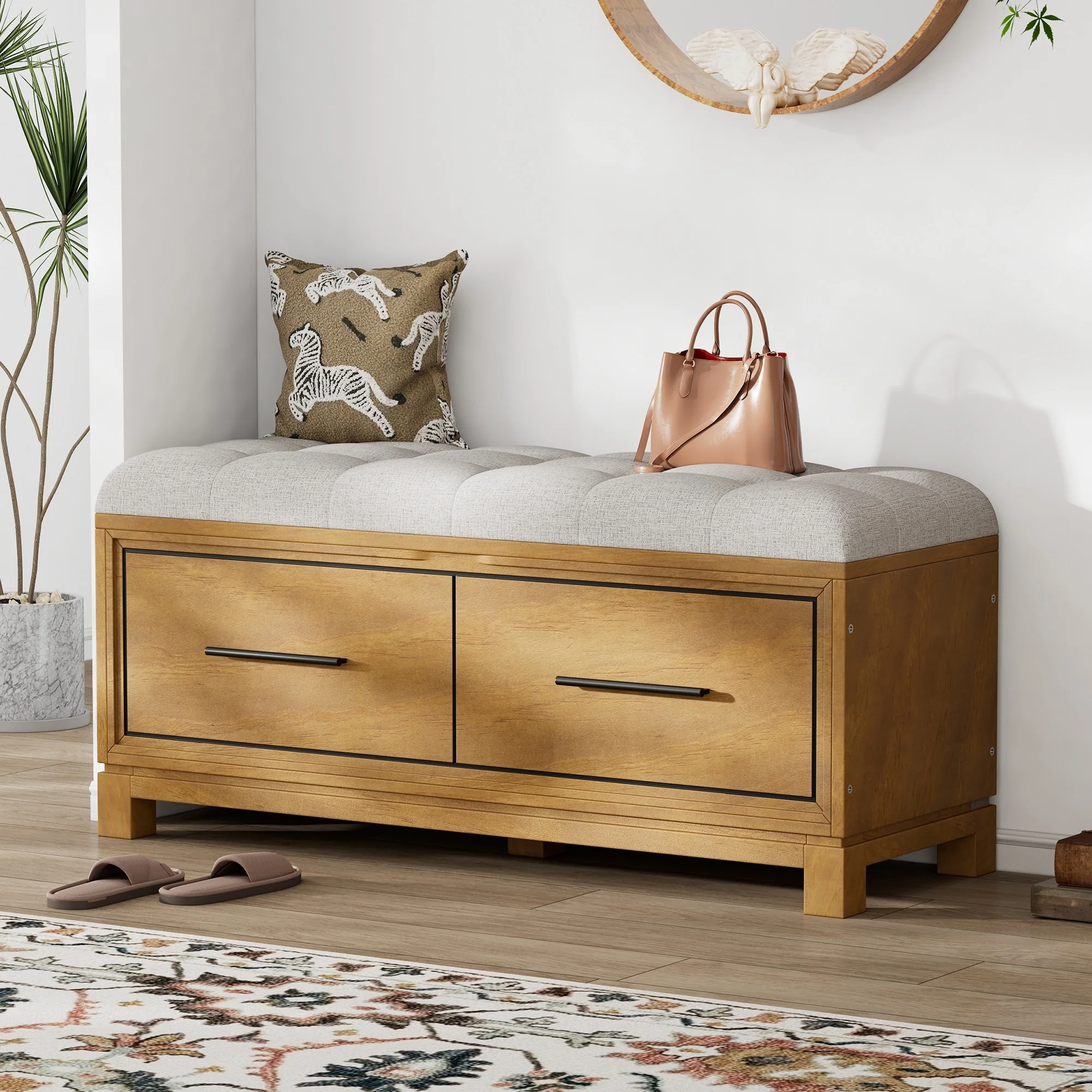 Shoe Bench with Removable Cushion & Hidden Storage