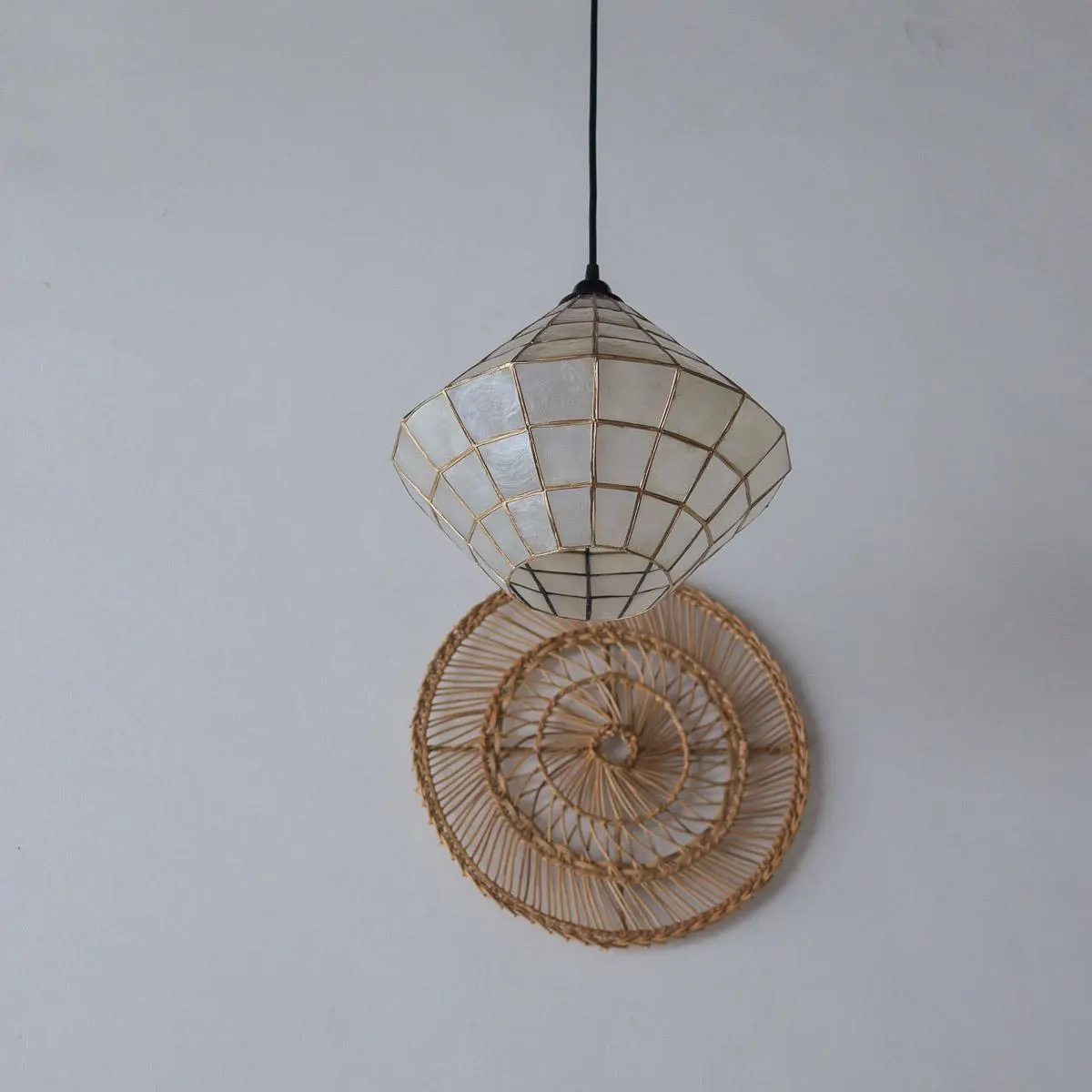 Handmade Capiz Shell Chandelier Diamond Shape, Vintage Capiz Pendant light Bali