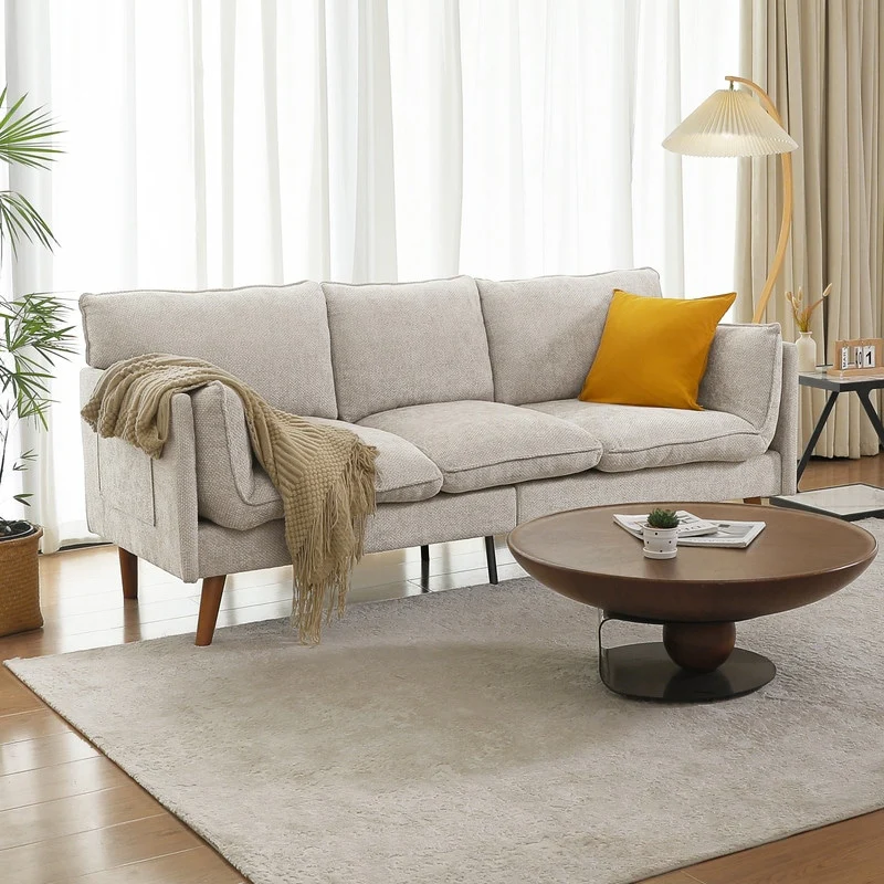 Hansabenne 82 Inch Sofa 3 Piece Modular Upholstered Sofa with Soft Pillow Back Detachable Cushions 3 Seat