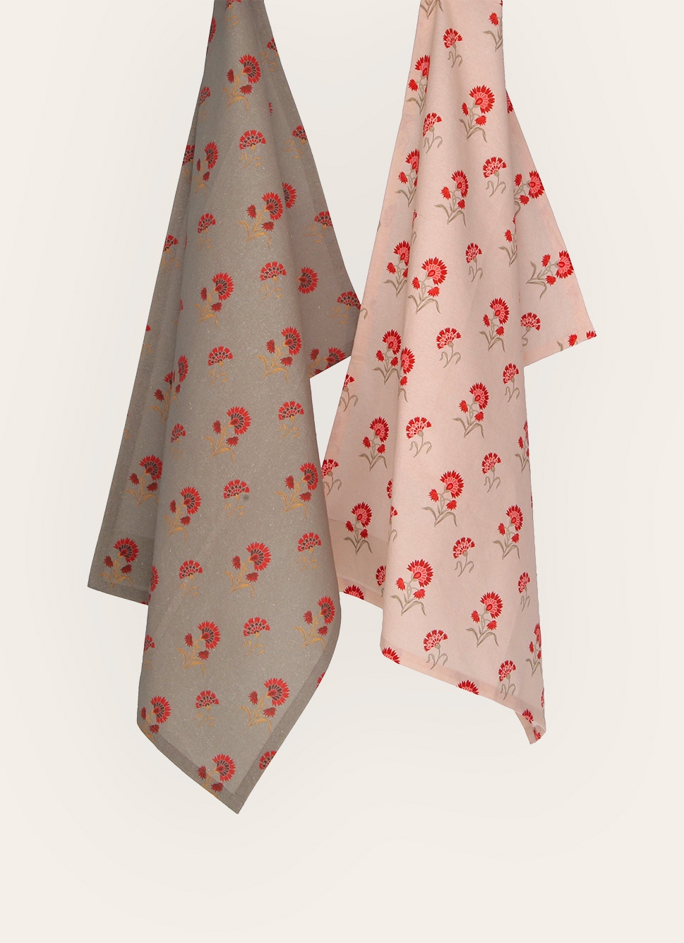 LOT DE 2 TORCHONS EN COTON IMPRIMÉS MOTIF FLEURS MULTICOLORE