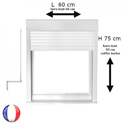 Fenêtre PVC 1 vantail avec volet roulant manivelle verre brouillé H 75 x L 60 cm pour pose en neuf - tirant droit