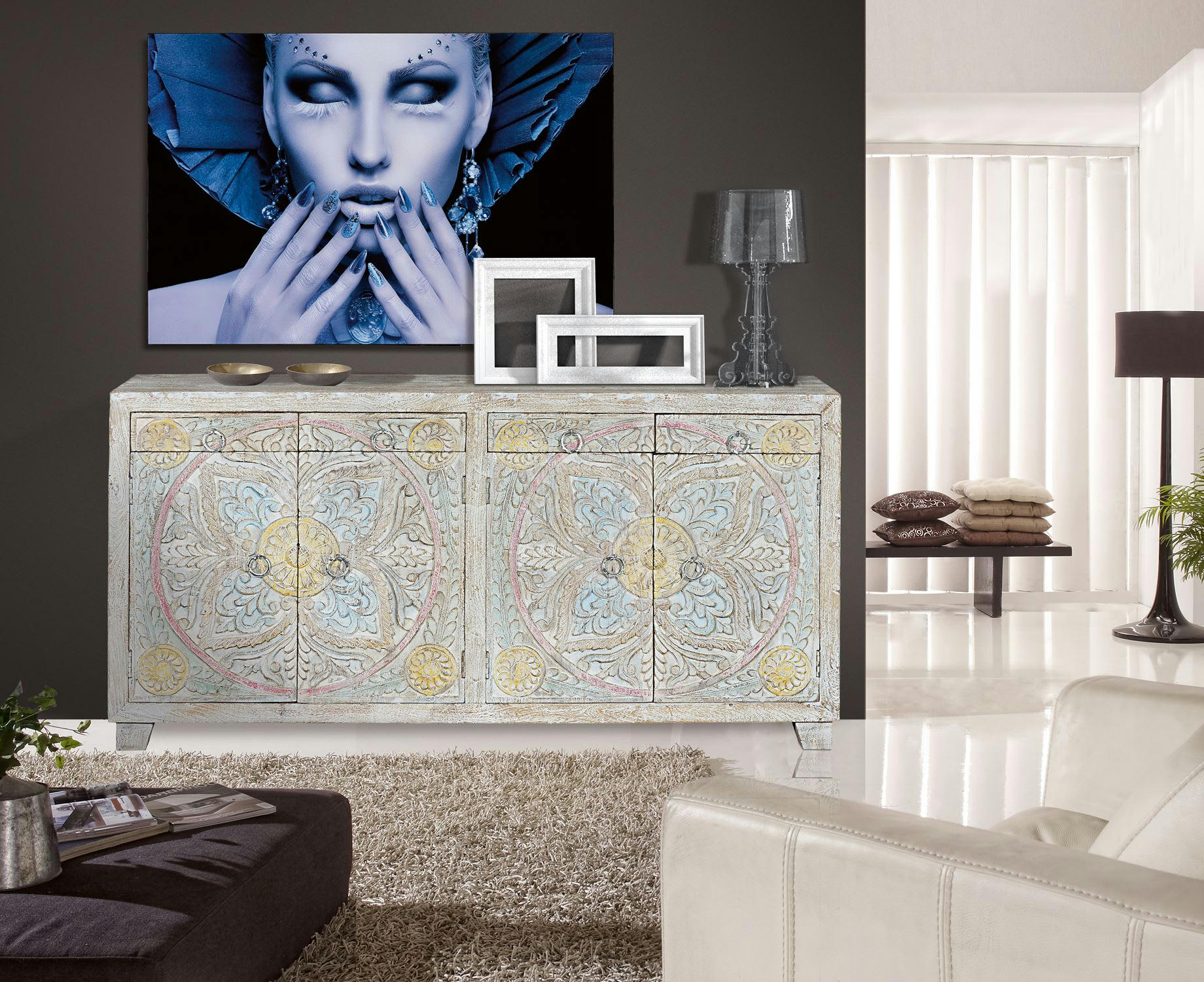 - Buffet en manguier multicolore