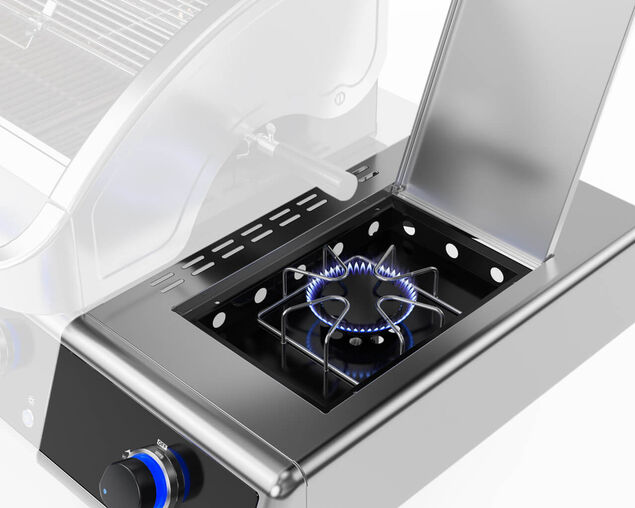 Beefmaster Deluxe T-Series 4 Burner BBQ on Classic Cart with Cast Iron Side Burner