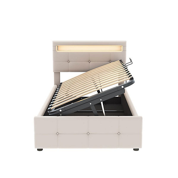 Lit Enfant 90X200Cm Led Hydraulique Beige Blackcolors