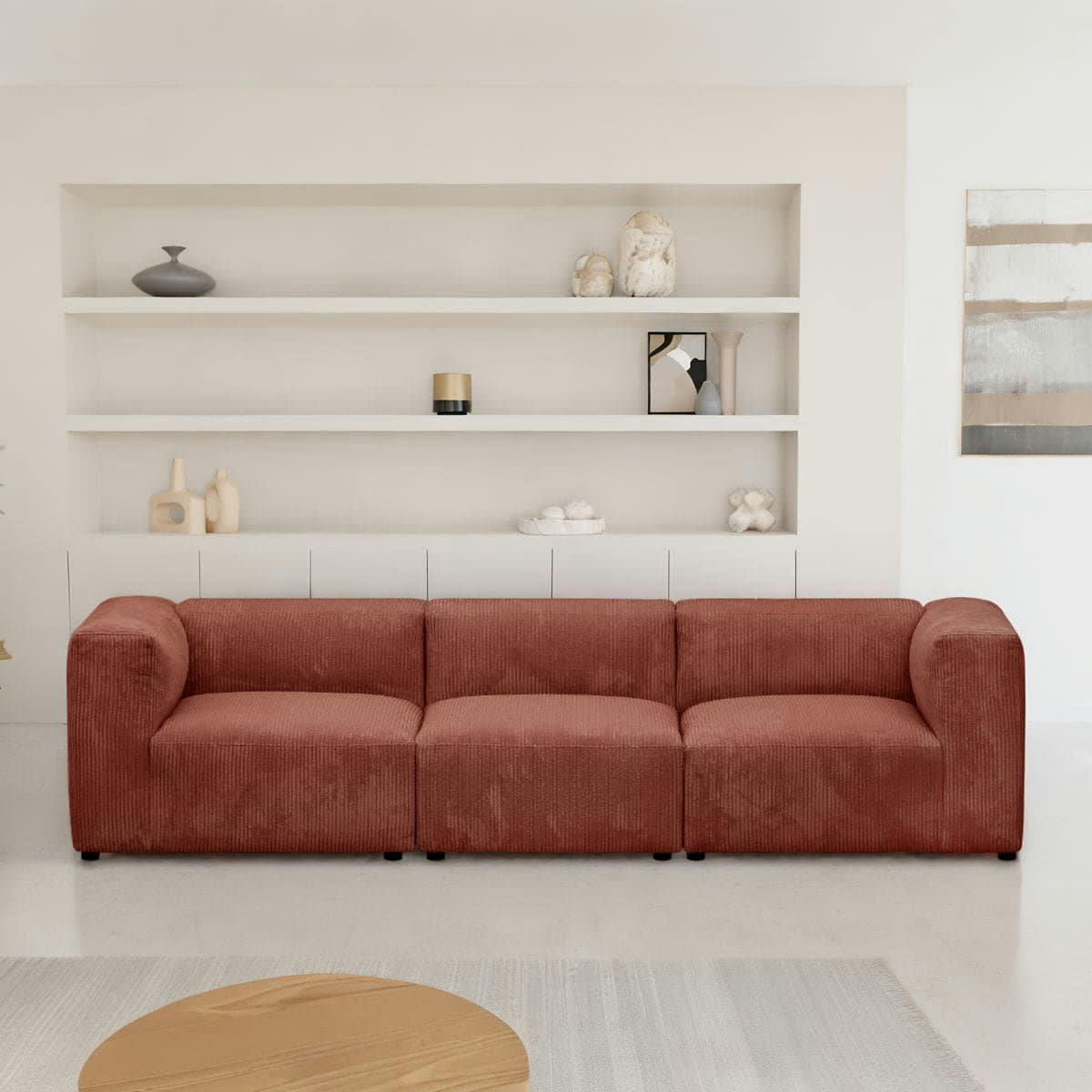 MODULO NEW - Canapé modulable 4 places en velours côtelé rouille