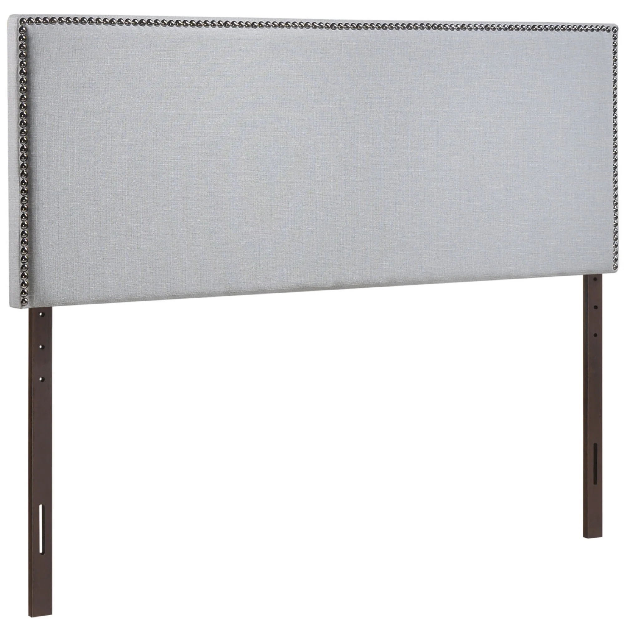 79 Inch Rectangular Panel King Size Headboard, Gray Fabric, Nailhead Trim