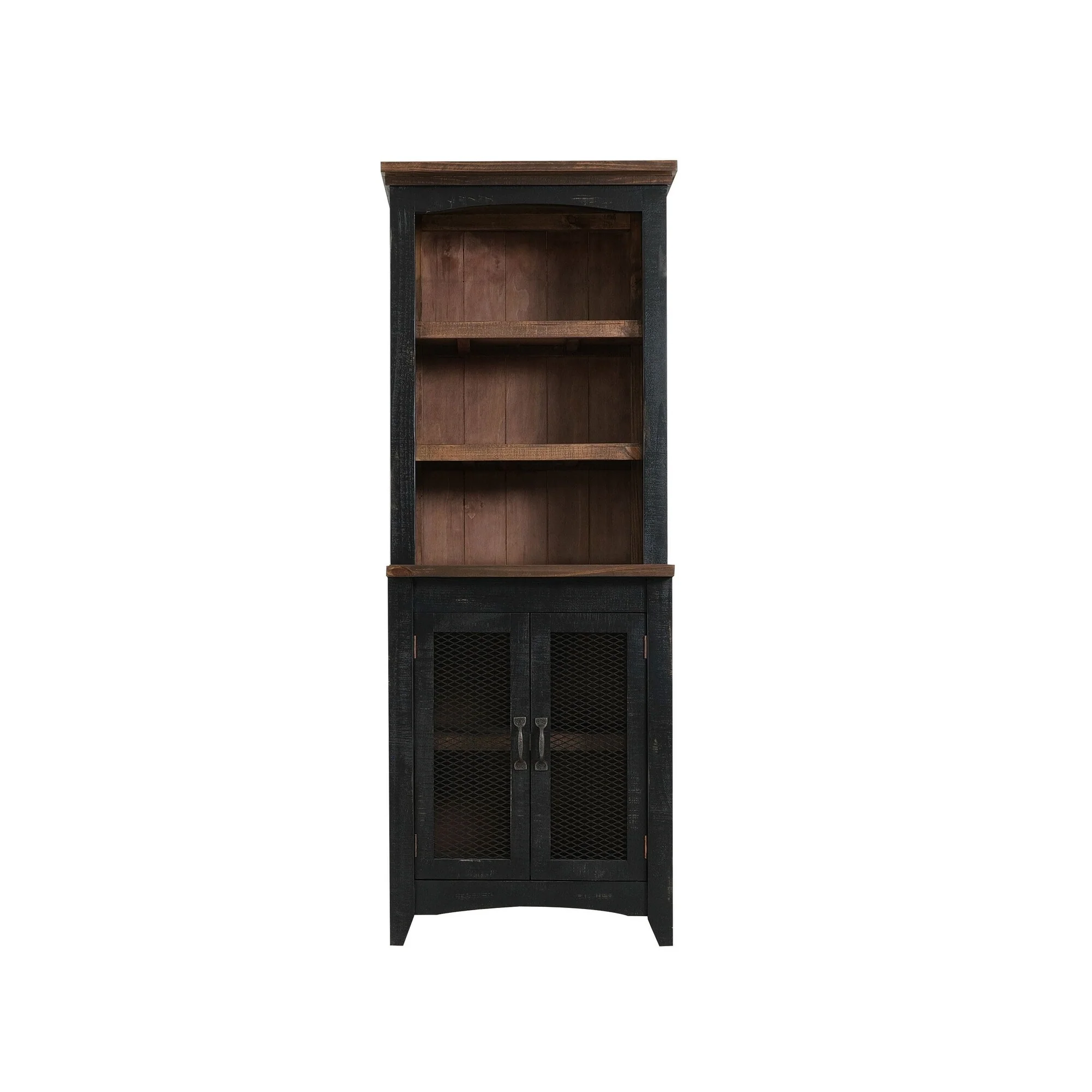HomeRoots 72 Brown and Black Distressed Wood Dining Hutch With Two Doors