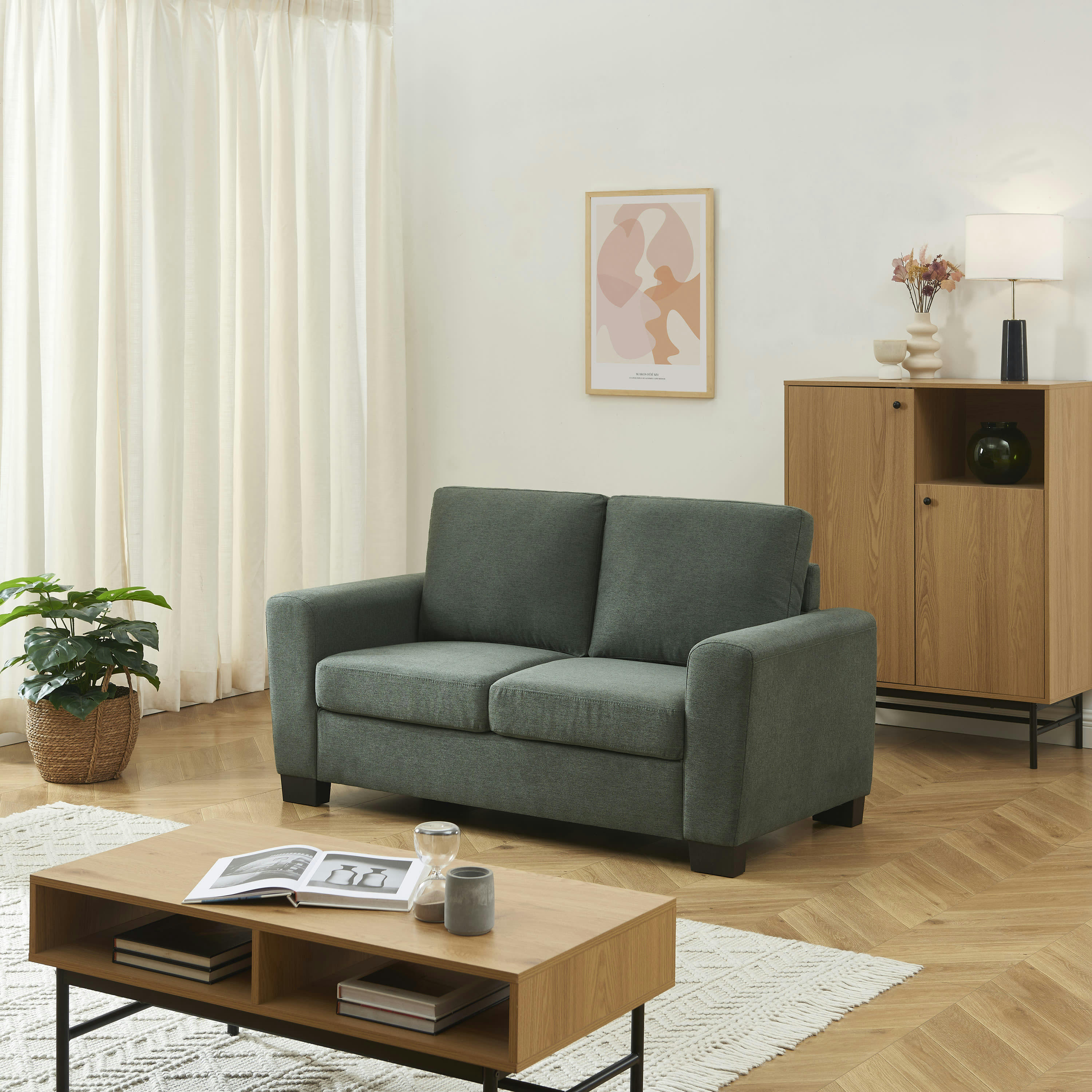 LISE - Canapé droit en tissu 2 places vert