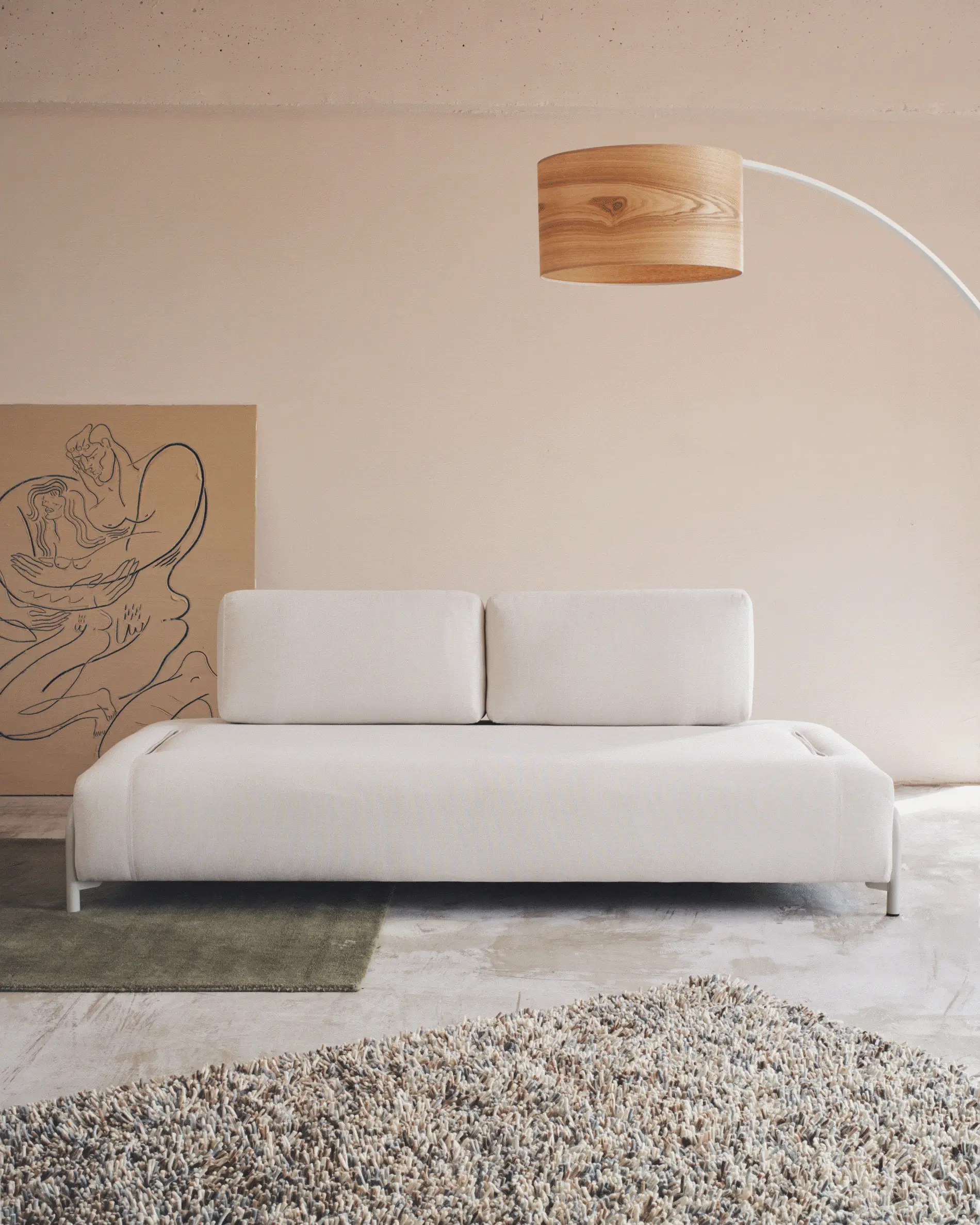 Sofá Compo 3 plazas de chenilla beige y estructura de metal gris 232 cm