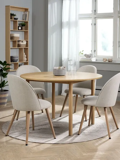ALSTED Ø120 bord natur eg + 4 THORUP stole beige/natur eg