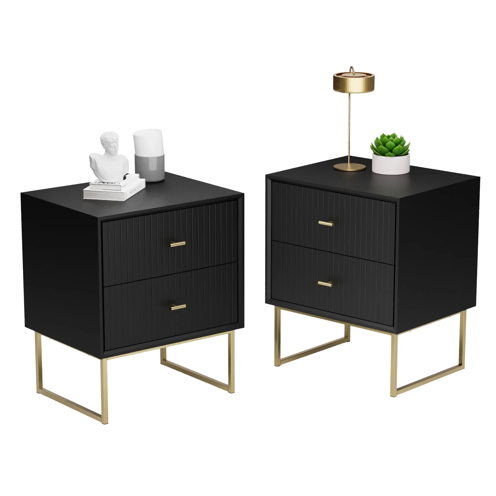 Nightstand Set of 2 with Metal Frame for Bedroom Living Room Bed Side Table