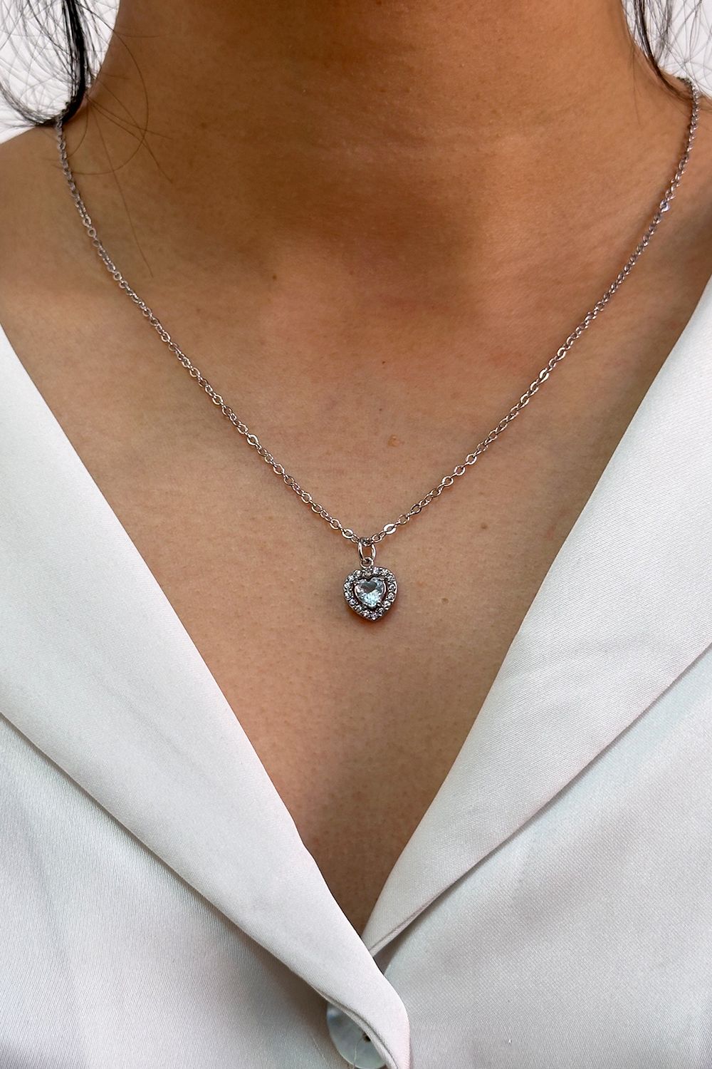 SVNX Blue Crystal Heart Pendant Necklace in Silver - Gift Boxed