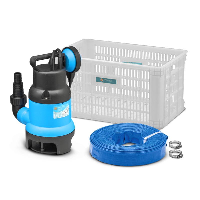 Kit pompe vide-cave pour eau chargée 400 W avec tuyau d'évacuation de 10 m EKKOPUMPS