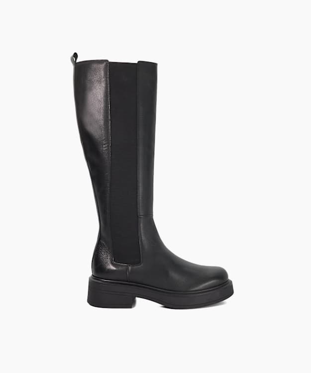 Temmings Black - Leather Chunky Knee High Boots