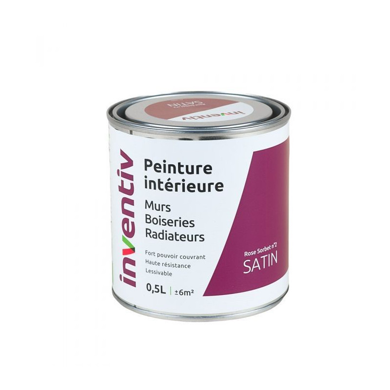 Peinture pour mur boiserie radiateur Rose Sorbert n°2 satiné 0,5 L INVENTIV
