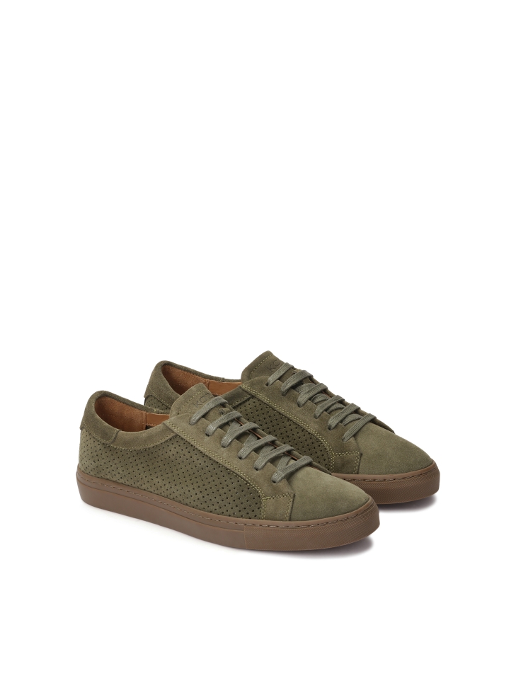 Khaki sneakers with punched upper