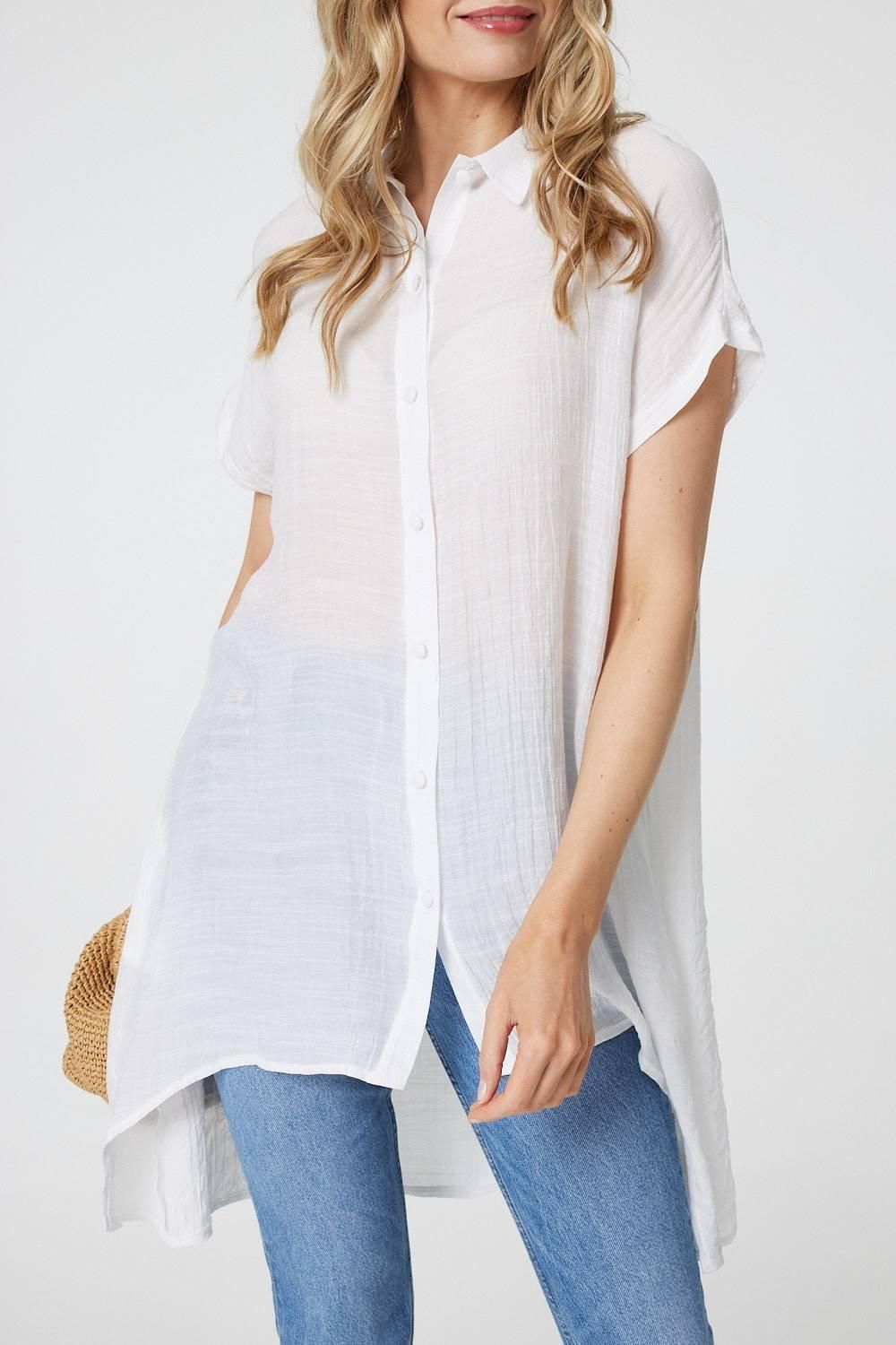 Izabel London High Low Longline Button-Up Shirt