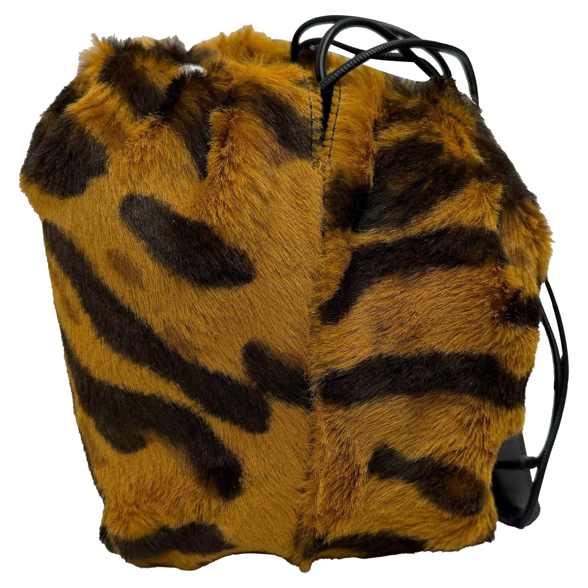 Jil Sander Preloved Tiger-Print Bucket Bag in Brown Pony Hair