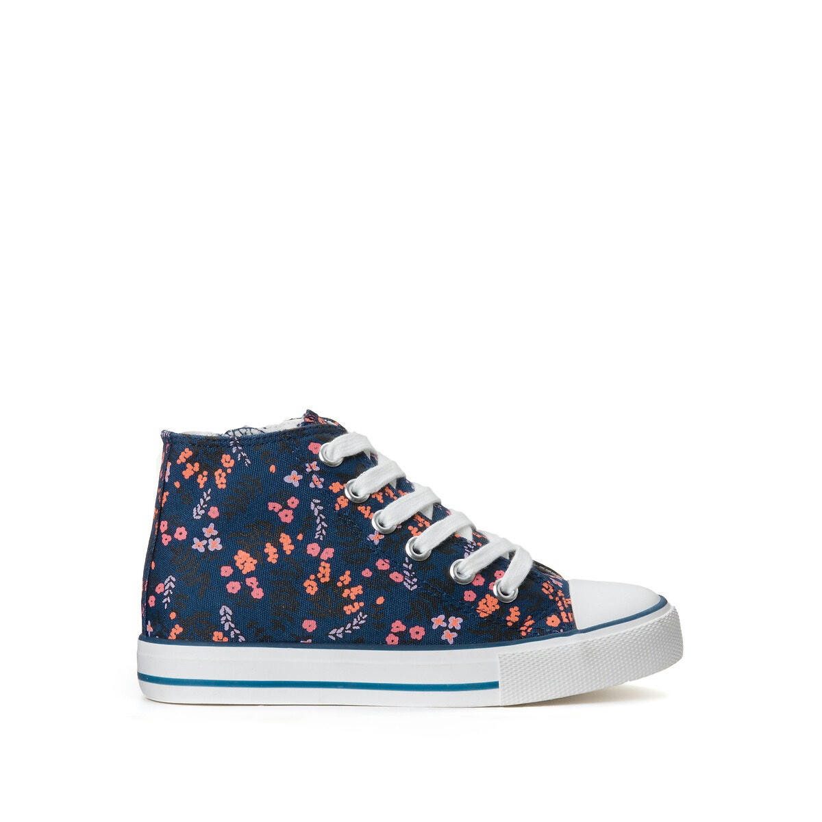 Baskets montantes, imprimé fleuri, zipées en toile