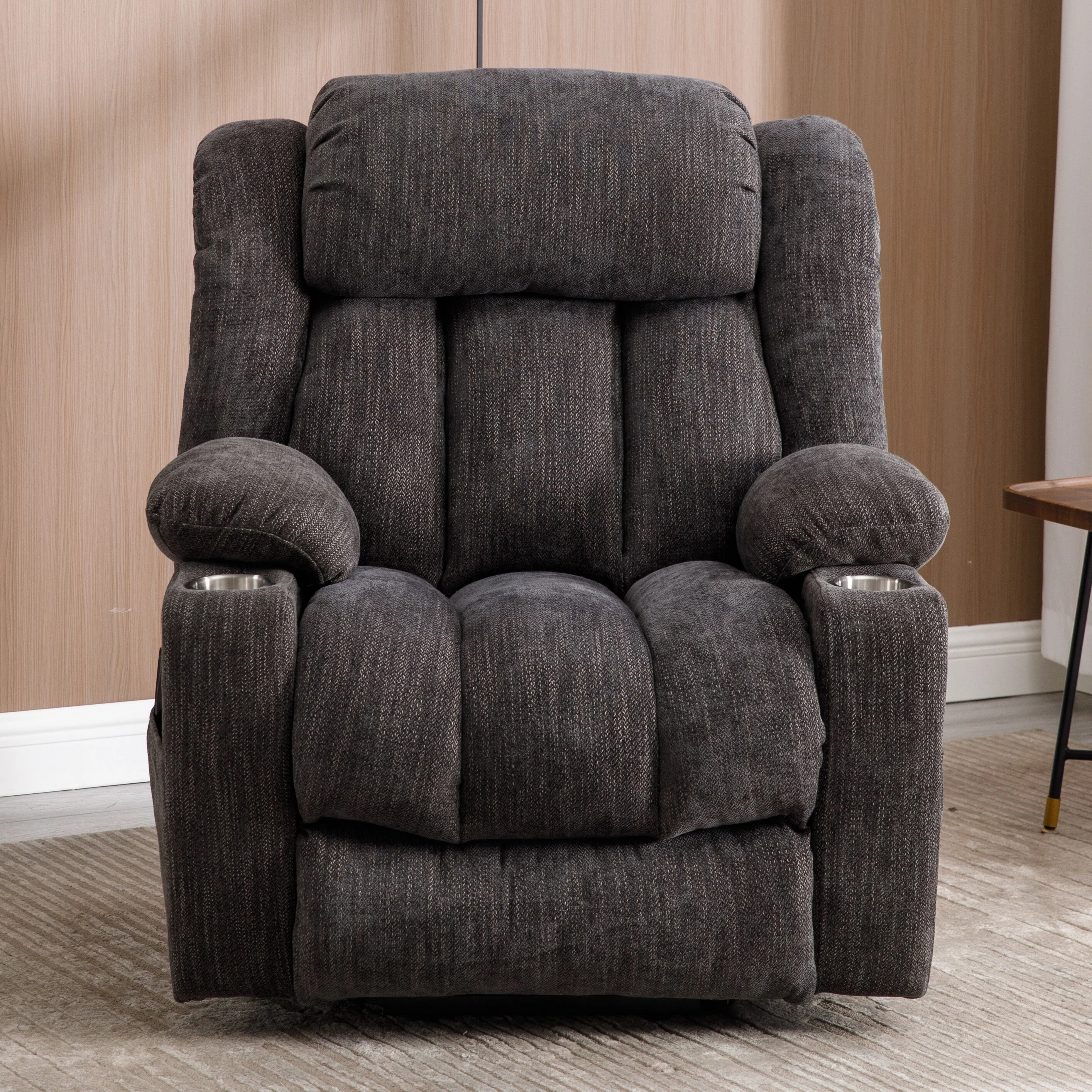 Grey Power Lift Recliner Chair with Massage, Lumbar Heat, USB & Type-C Ports, and Stainless Steel Cup Holders