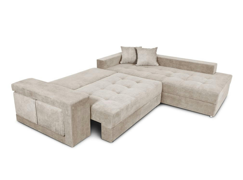 TAMIA - Canapé d'angle convertible avec coffre et 2 poufs -  Beige