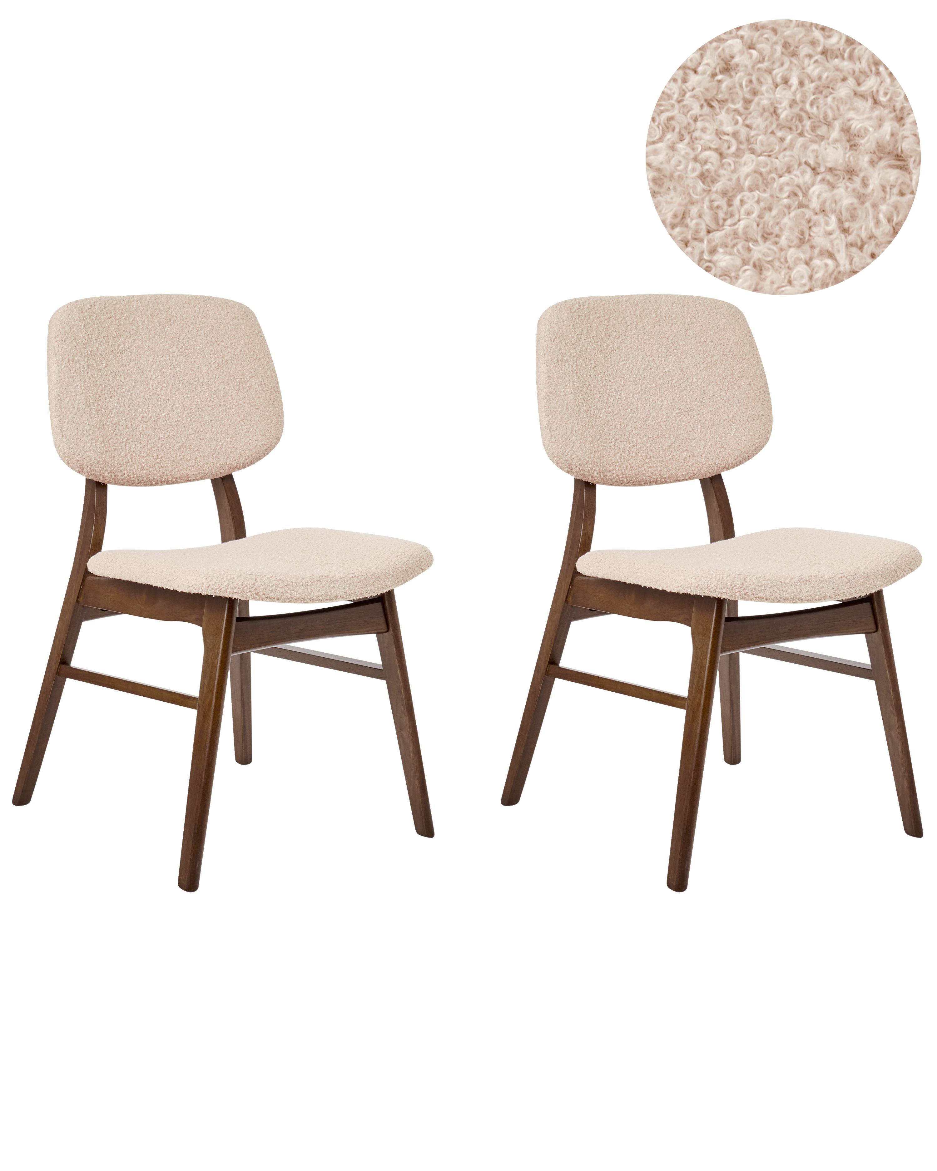 Set of 2 Dining Chairs ELAINE Boucle Dark Brown/ Beige