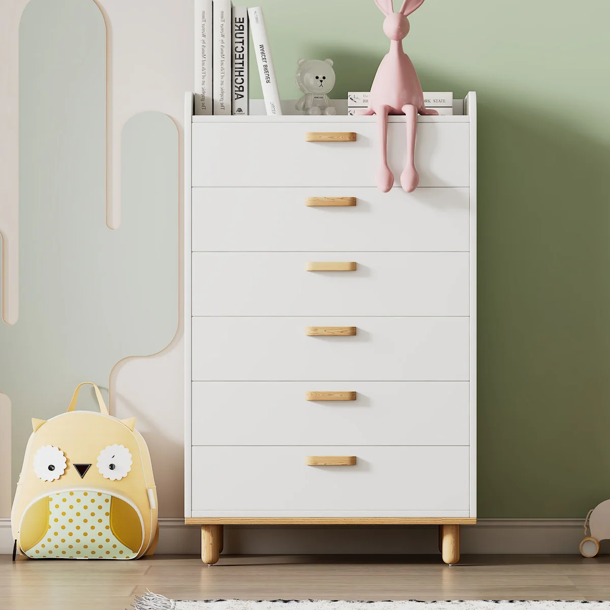 Modern Simple Style White Modern Six-Drawer Chest for Bedroom, Kid's Room, Living Room, Nursery Room