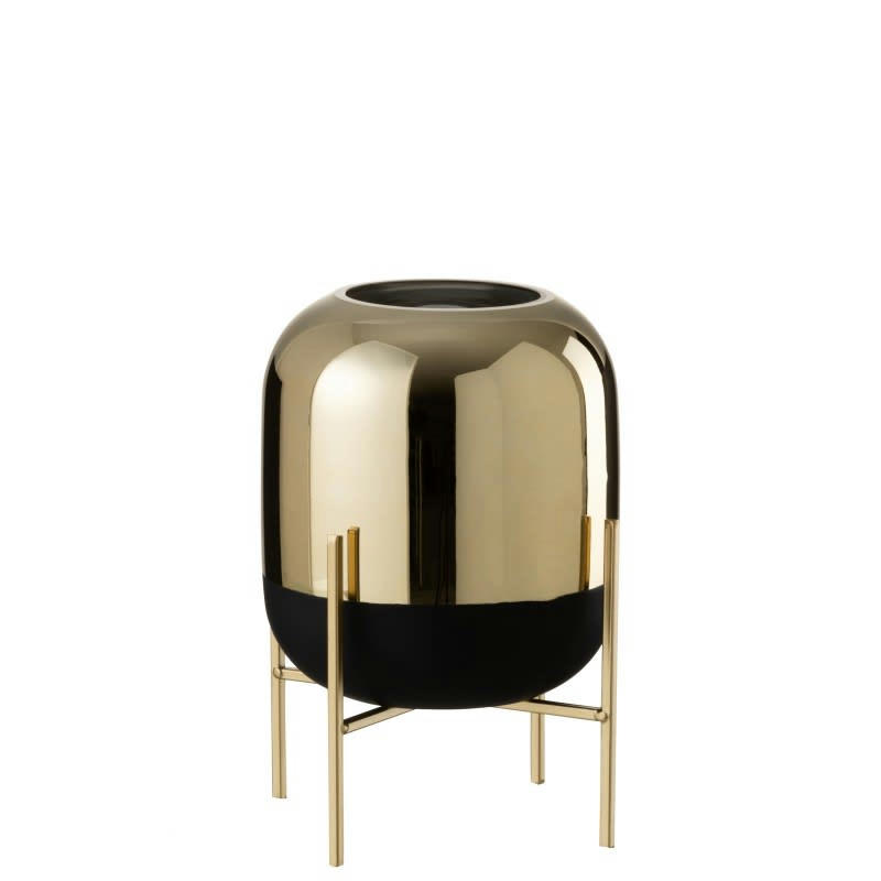 - Photophore sur pied verre noir et or H26,5cm