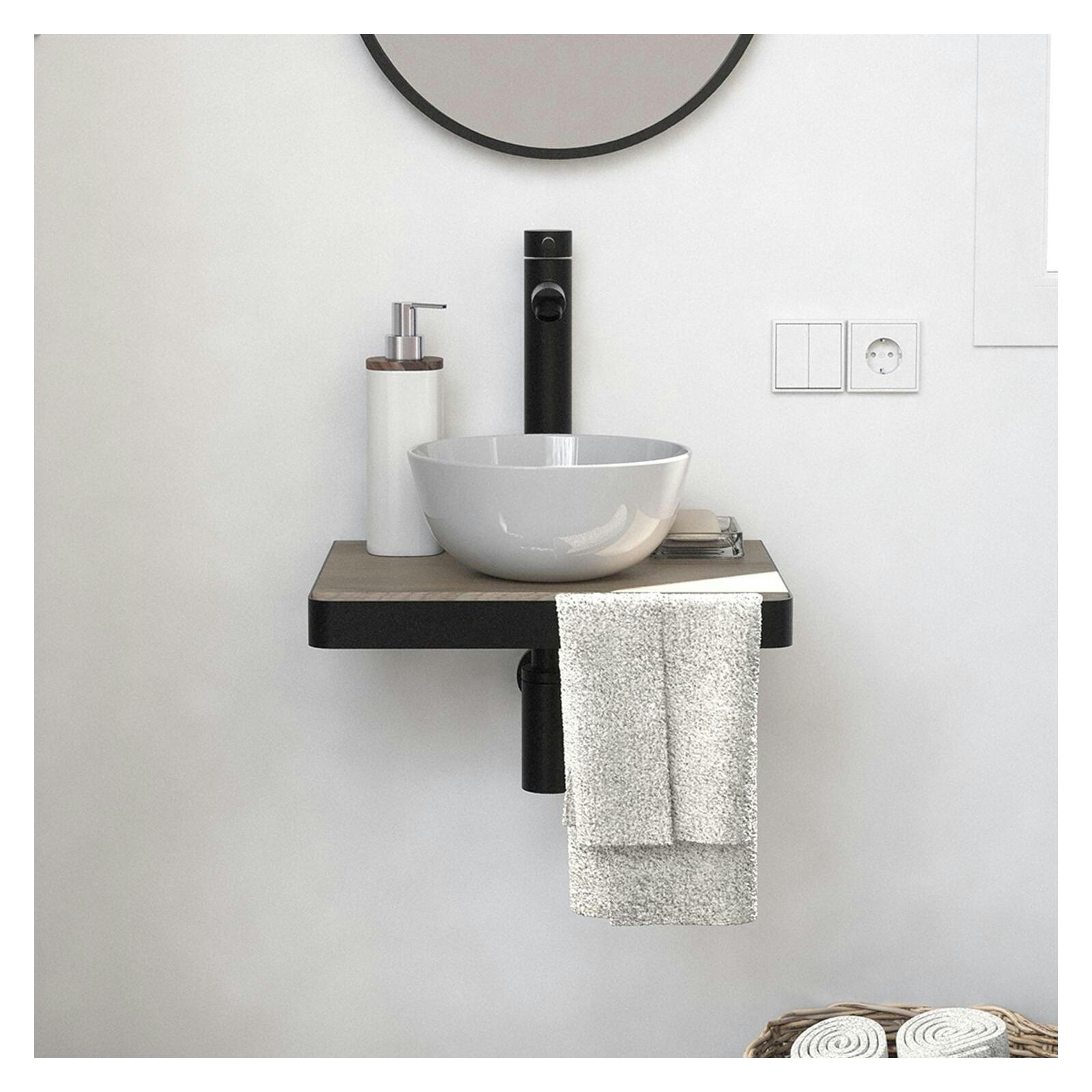 SOHO - Meuble lave-mains  plan fin p-serviette face vasque blanche + robinet