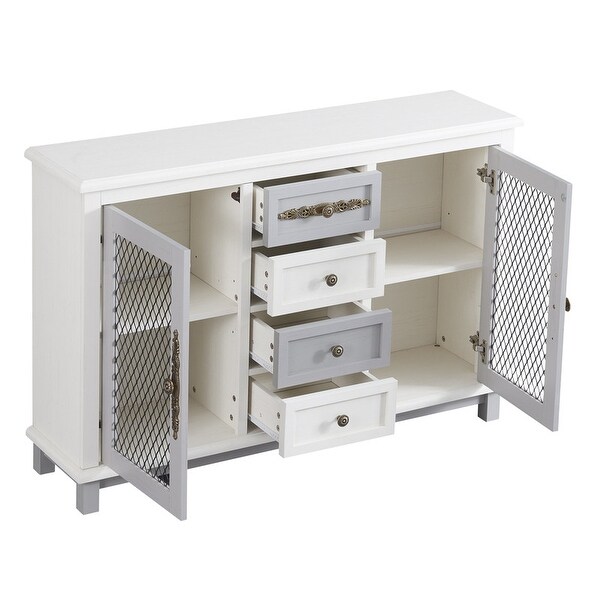 Vintage wooden buffet sideboard 47.6 "Restaurant server storage cabinet with 4 drawers and 2 mesh doors