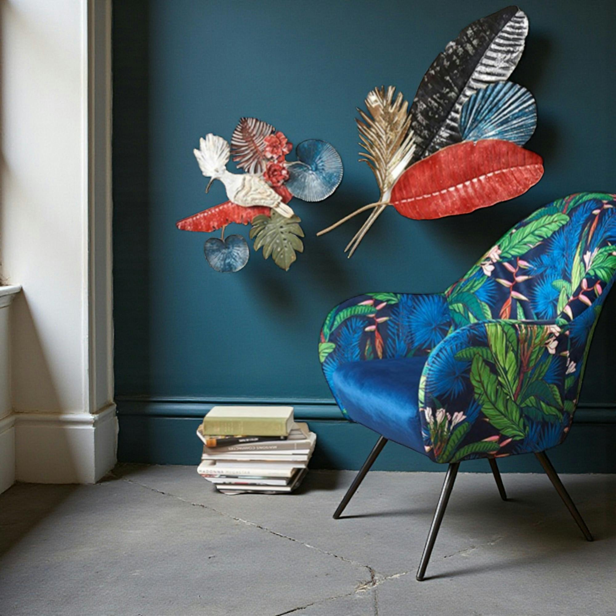 Décoration murale grandes feuilles (bleu, rouge, or et noir)