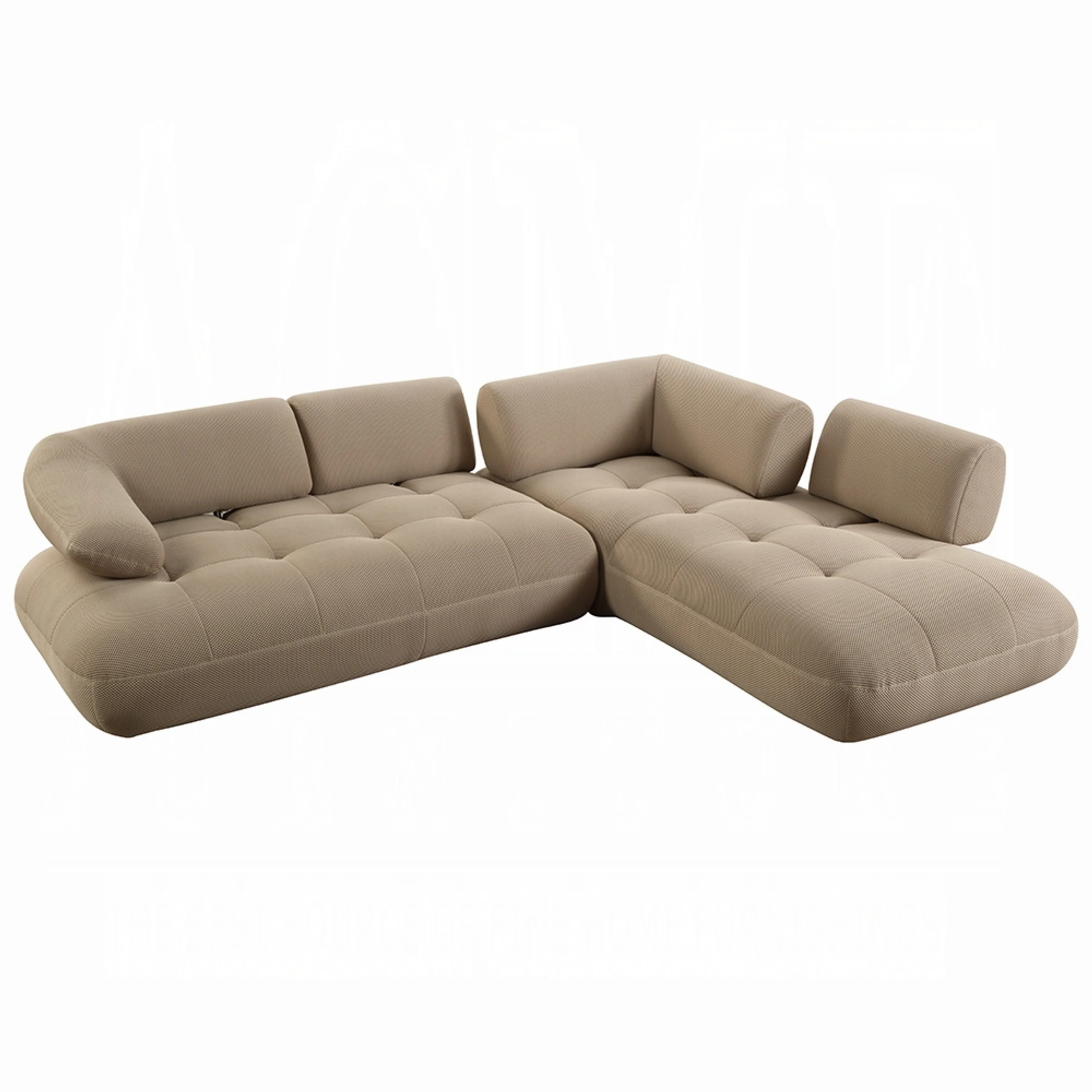 Erico L Sectional Sofa, 6 Pillows, Beige Sandwich Mesh Fabric 121 Inch
