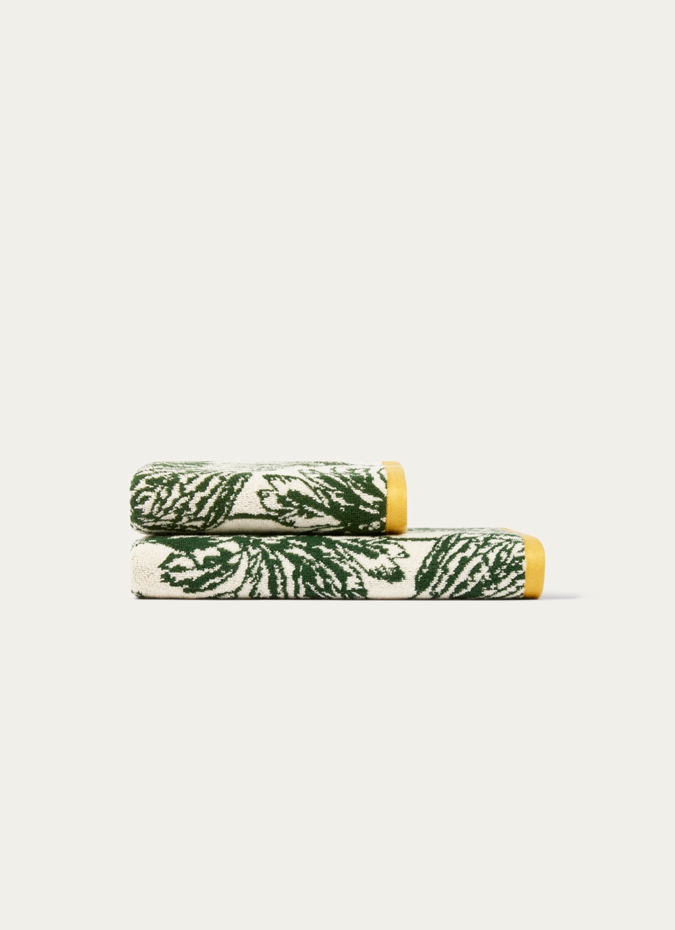 SERVIETTE DE TOILETTE JACQUARD MOTIFS PALMIERS ÉCRU / VERT
