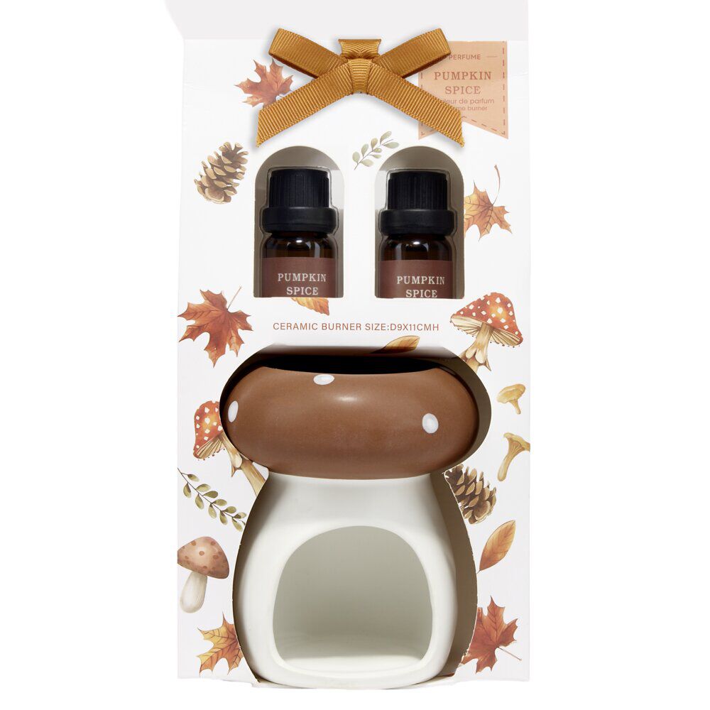 Br&ucirc;leur de parfum céramique forme champignon blanc et marron Ø8xH11cm